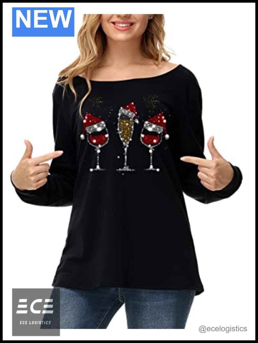 Off Shoulder Christmas Sweatshirt Long Sleeve Pullover Casual Holiday Top